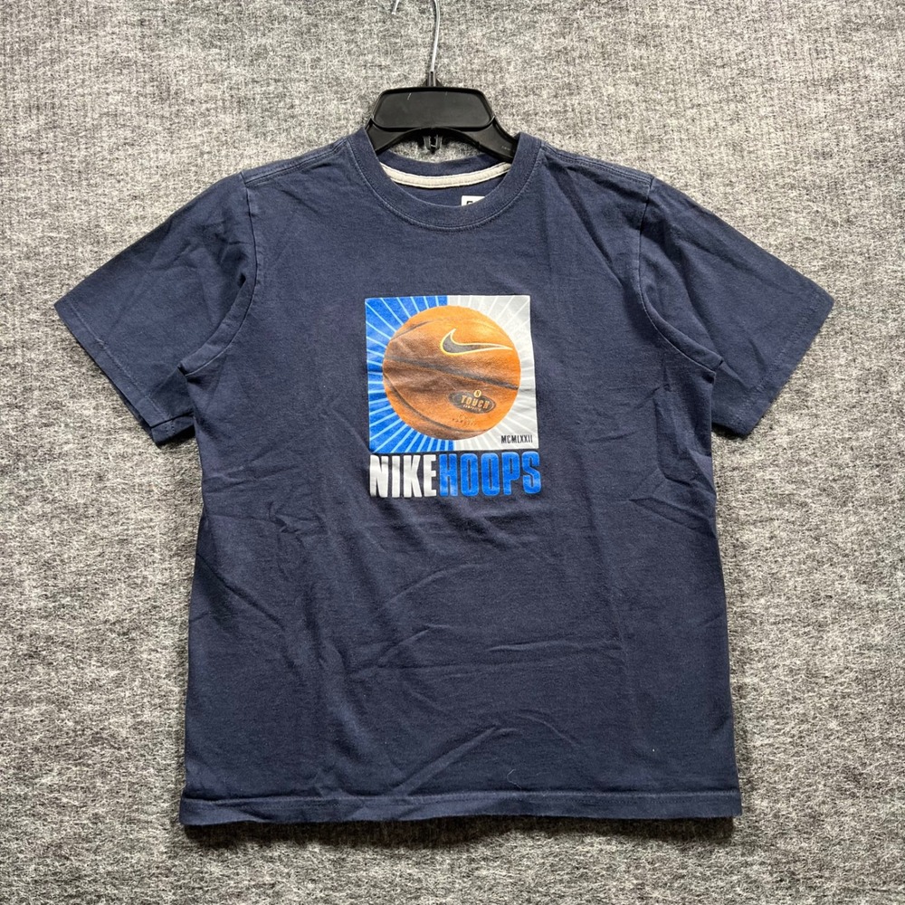 Nike Hoops Boys Graphic T-Shirt Navy Blue Basketball Swoosh Size M 10-12